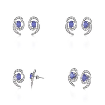 Boucles d'oreilles ADEN Tanzanite et Diamants sur Argent 925 2.6grs