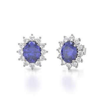 Boucles d'oreilles ADEN Tanzanite et Diamants sur Argent 925 1.25grs