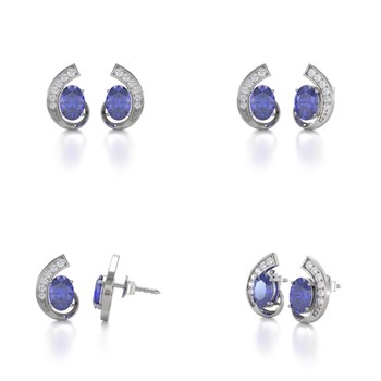 Boucles d'oreilles ADEN Tanzanite et Diamants sur Argent 925 2.10grs