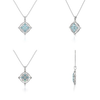 Collier Pendentif Aigue-Marine et Diamant en Argent 925 - Cadeau d'Anniversaire Unique | Aden
