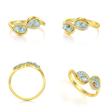 Bague ADEN Or 585 Jaune Aigue-Marine et diamants 1.546grs