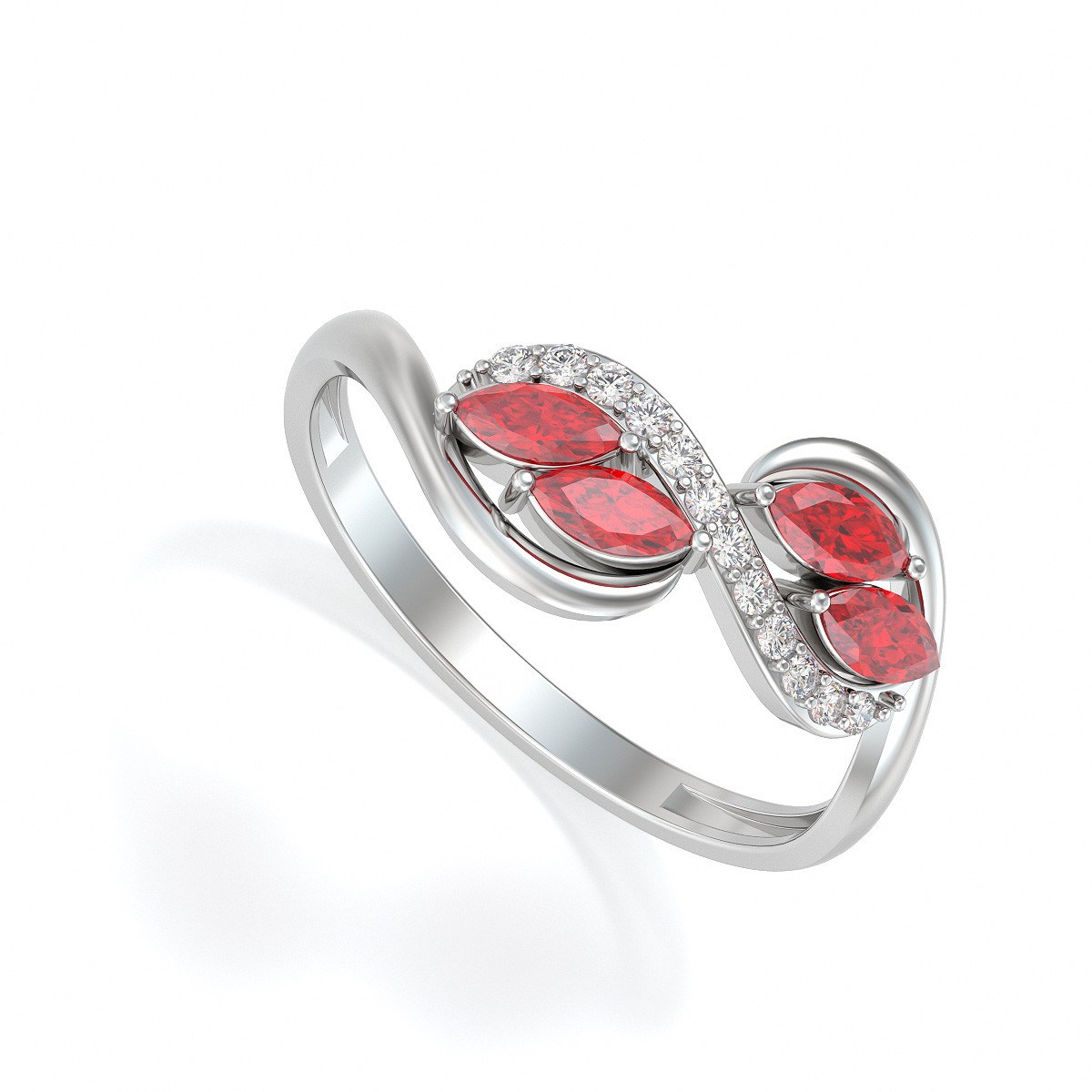 Bague ADEN Or 585 Blanc Rubis et diamants 1.546grs