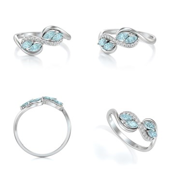Bague ADEN Or 585 Blanc Aigue-Marine et diamants 1.546grs