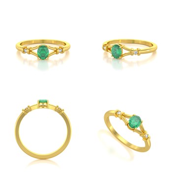 Bague ADEN Or 585 Jaune Solitaire Emeraude et diamants 2.094grs