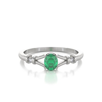 Bague ADEN Or 585 Blanc Solitaire Emeraude et diamants 2.094grs