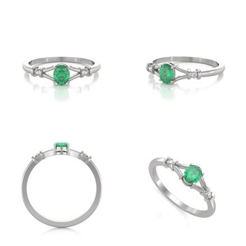 Bague ADEN Or 585 Blanc Solitaire Emeraude et diamants 2.094grs