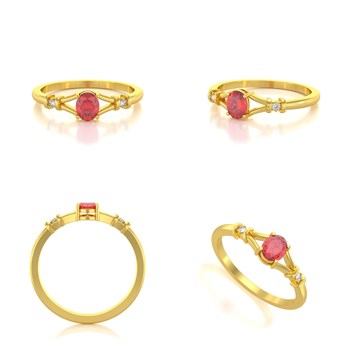 Bague ADEN Or 585 Jaune Solitaire Rubis et diamants 2.094grs