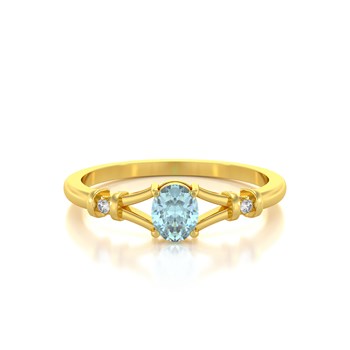 Bague ADEN Or 585 Jaune Solitaire Aigue-Marine et diamants 2.094grs