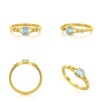 Bague ADEN Or 585 Jaune Solitaire Aigue-Marine et diamants 2.094grs
