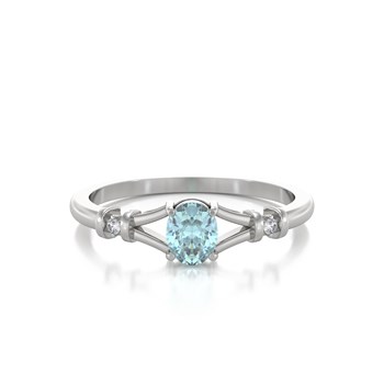 Bague ADEN Or 585 Blanc Solitaire Aigue-Marine et diamants 2.094grs