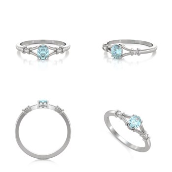 Bague ADEN Or 585 Blanc Solitaire Aigue-Marine et diamants 2.094grs