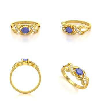 Bague ADEN Or 585 Jaune Tanzanite et diamants 2.684grs
