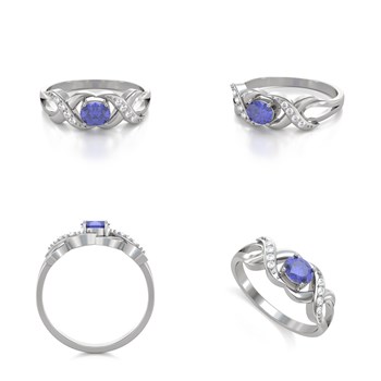 Bague ADEN Or 585 Blanc Tanzanite et diamants 2.684grs