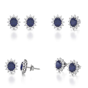 Boucles d'oreilles ADEN Or 585 Blanc et Saphir Forme Marquise 1.25grs