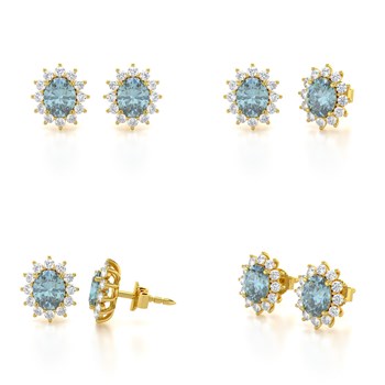 Boucles d'oreilles ADEN Or 585  Jaune et Aigue-Marine Forme Marquise 1.25grs