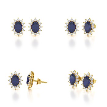 Boucles d'oreilles ADEN Or 585 Jaune et Saphir Forme Marquise 1.4grs
