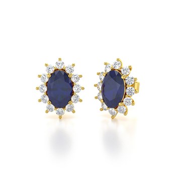 Boucles d'oreilles ADEN Or 585 Jaune et Saphir Forme Marquise 1.4grs