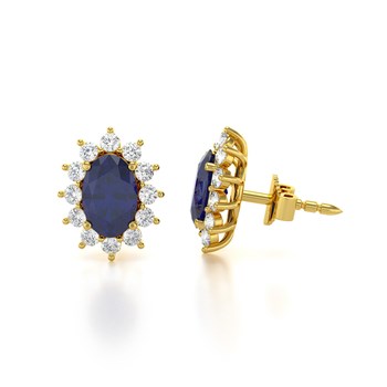 Boucles d'oreilles ADEN Or 585 Jaune et Saphir Forme Marquise 1.4grs