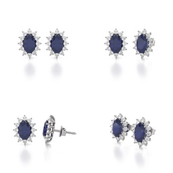 Boucles d'oreilles ADEN Or 585 Blanc et Saphir Forme Marquise 1.4grs