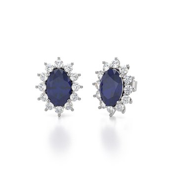 Boucles d'oreilles ADEN Or 585 Blanc et Saphir Forme Marquise 1.4grs