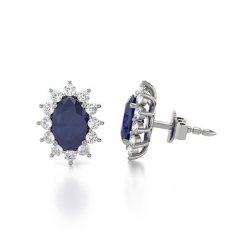 Boucles d'oreilles ADEN Or 585 Blanc et Saphir Forme Marquise 1.4grs