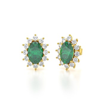 Boucles d'oreilles ADEN Or 585 Jaune et Emeraude Forme Marquise 1.4grs