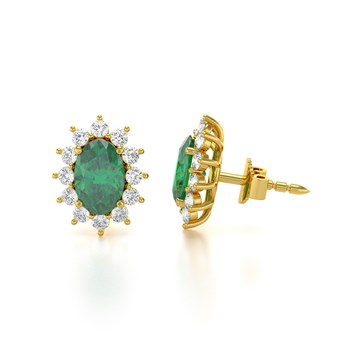 Boucles d'oreilles ADEN Or 585 Jaune et Emeraude Forme Marquise 1.4grs
