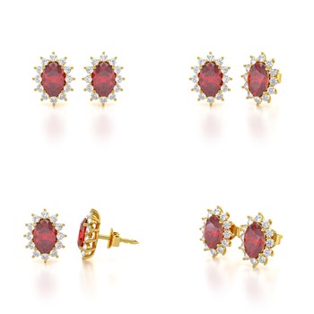 Boucles d'oreilles ADEN Or 585 Jaune et Rubis Forme Marquise 1.4grs