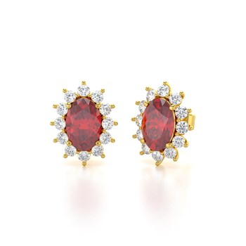 Boucles d'oreilles ADEN Or 585 Jaune et Rubis Forme Marquise 1.4grs