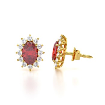 Boucles d'oreilles ADEN Or 585 Jaune et Rubis Forme Marquise 1.4grs