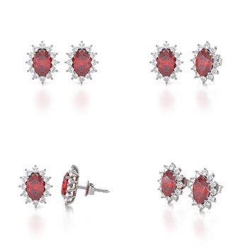 Boucles d'oreilles ADEN Or 585 Blanc et Rubis Forme Marquise 1.4grs