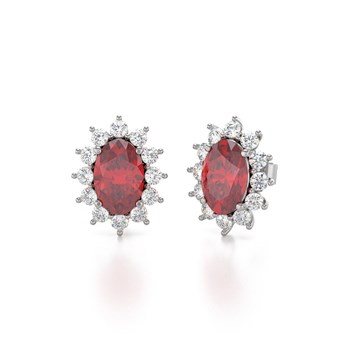Boucles d'oreilles ADEN Or 585 Blanc et Rubis Forme Marquise 1.4grs