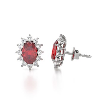 Boucles d'oreilles ADEN Or 585 Blanc et Rubis Forme Marquise 1.4grs
