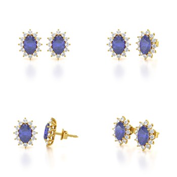 Boucles d'oreilles ADEN Or 585 Jaune et Tanzanite Forme Marquise 1.4grs