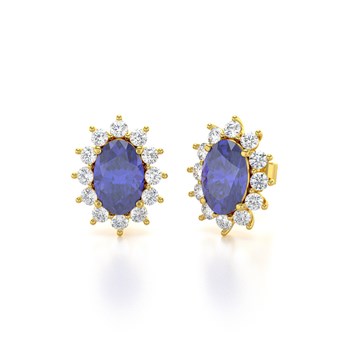 Boucles d'oreilles ADEN Or 585 Jaune et Tanzanite Forme Marquise 1.4grs