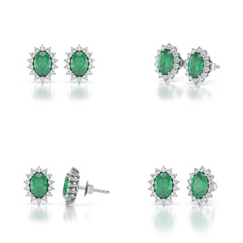 Boucles d'oreilles ADEN Or 585 Blanc et Emeraude Forme Marquise 2.25grs