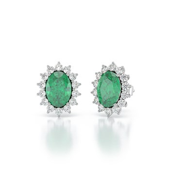 Boucles d'oreilles ADEN Or 585 Blanc et Emeraude Forme Marquise 2.25grs