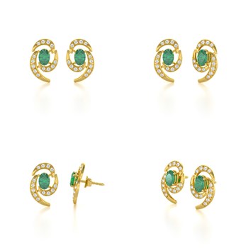 Boucles d'oreilles ADEN Or 585 Jaune et Emeraude 2.6grs