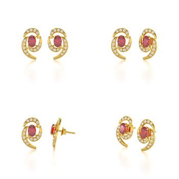 Boucles d'oreilles ADEN Or 585 Jaune et Rubis 2.6grs