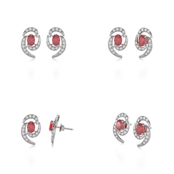 Boucles d'oreilles ADEN Or 585 Blanc et Rubis 2.6grs