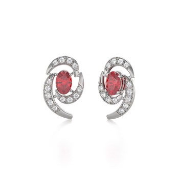 Boucles d'oreilles ADEN Or 585 Blanc et Rubis 2.6grs