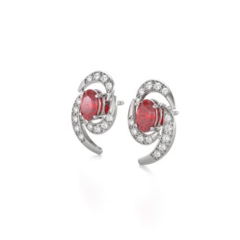 Boucles d'oreilles ADEN Or 585 Blanc et Rubis 2.6grs