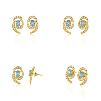 Boucles d'oreilles ADEN Or 585  Jaune et Aigue-Marine 2.6grs