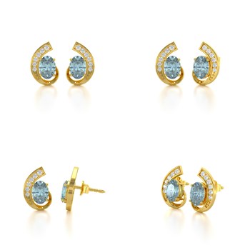 Boucles d'oreilles ADEN Or 585 Jaune Aigue-Marine et Diamants 2.10grs