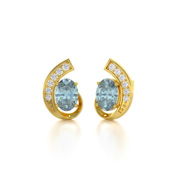 Boucles d'oreilles ADEN Or 585 Jaune Aigue-Marine et Diamants 2.10grs