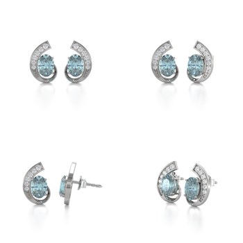 Boucles d'oreilles ADEN Or 585 Blanc Aigue-Marine et Diamants 2.10grs