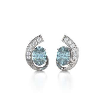 Boucles d'oreilles ADEN Or 585 Blanc Aigue-Marine et Diamants 2.10grs
