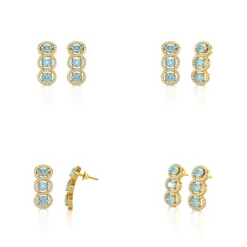 Boucles d'oreilles ADEN Or 585  Jaune Aigue-Marine forme Ovale et Diamants 4.55grs