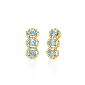 Boucles d'oreilles ADEN Or 585  Jaune Aigue-Marine forme Ovale et Diamants 4.55grs