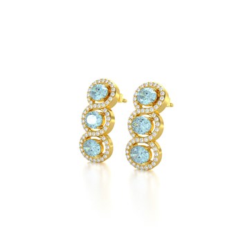 Boucles d'oreilles ADEN Or 585  Jaune Aigue-Marine forme Ovale et Diamants 4.55grs